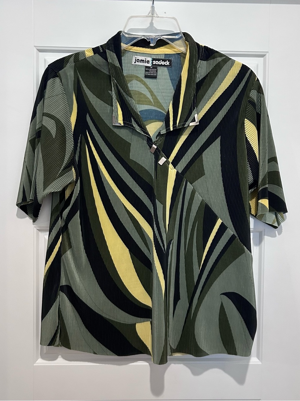 Vintage jamie sadock Olive, Black & Yellow Abstract Short Sleeve Shirt